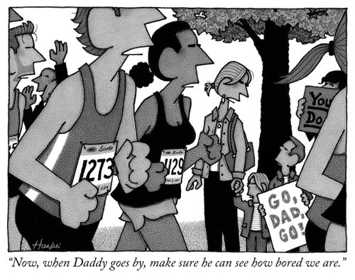 "When Daddy goes by, make sure he can see how bored we are."