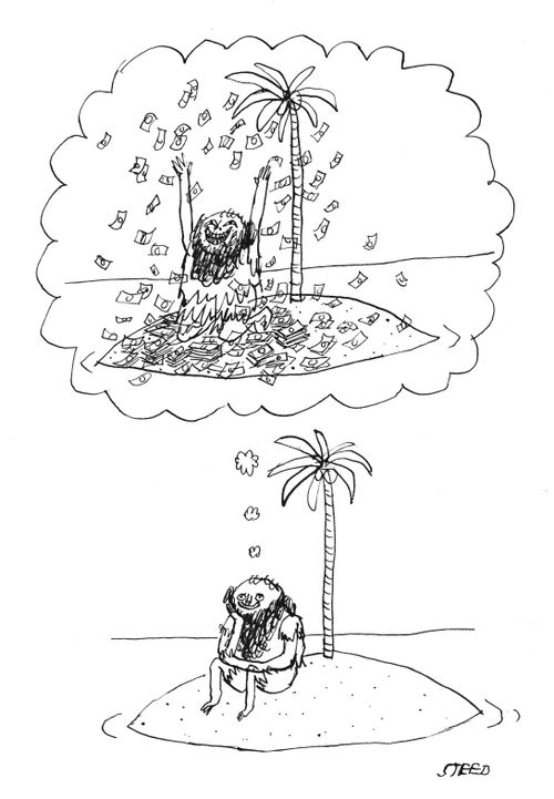 A shipwrecked man dreams of wealth