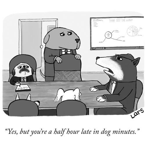 "Yes, but you're a half hour late in dog minutes."
