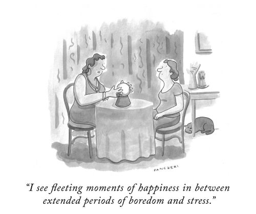 "I see fleeting moments of happiness in between extended periods of boredom and stress."