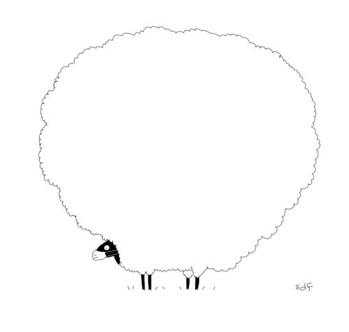 A fluffy sheep wearing a face mask
