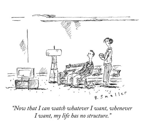 "Now that I can watch whatever I want, whenever I want, my life has no structure."