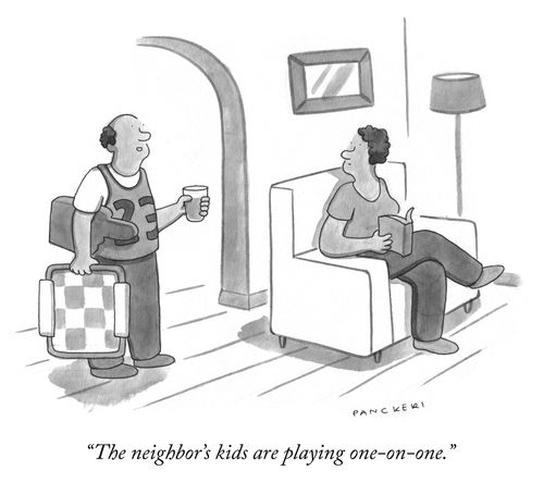 "The neighbor's kids are playing one-on-one."