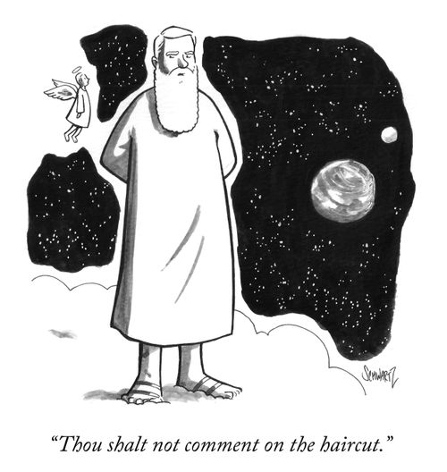 "Thou shalt not comment on the haircut." 