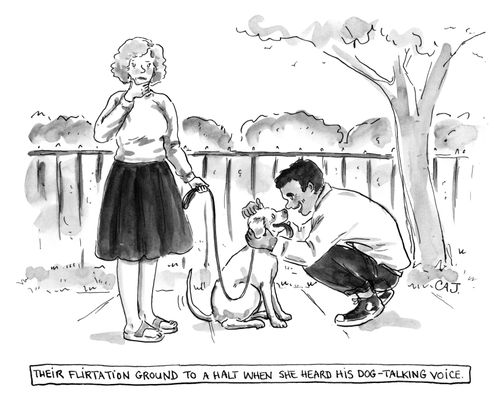 Their flirtation ground to a halt when she heard his dog-talking voice.
