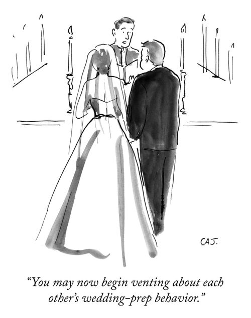  "You may now begin venting about each other's wedding-prep behavior." 