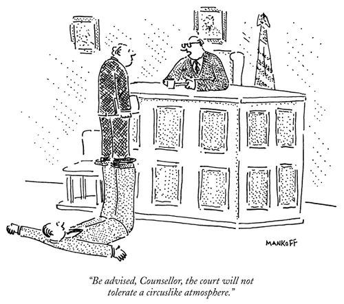 "Be advised, Counsellor, the court will not tolerate a circuslike atmosphere."