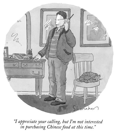 "I appreciate your calling, but I'm not interested in purchasing Chinese food at this time."