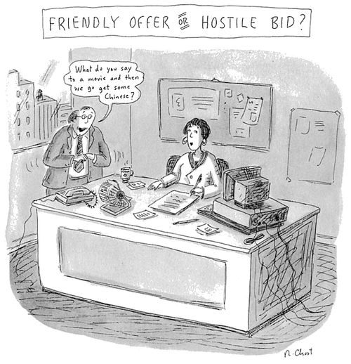 Friendly Offer or Hostile Bid? "What do you say to a movie and then we go get some Chinese?"