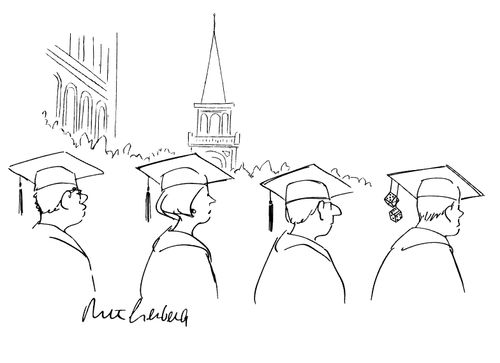 Mortarboard with fuzzy dice instead of a tassel