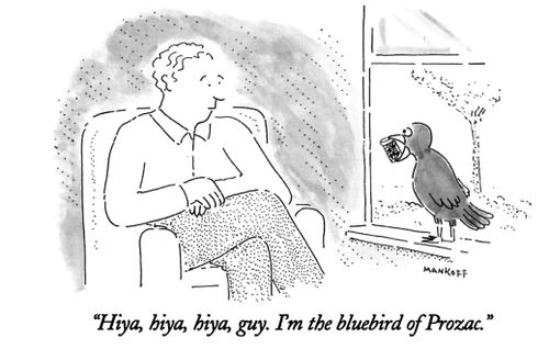 "Hiya, hiya, hiya, guy. I'm the bluebird of Prozac."