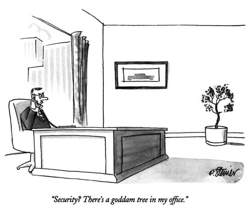 "Security? There's a goddam tree in my office."