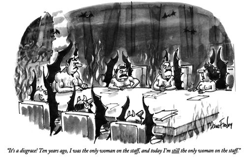 "It's a disgrace! Ten years ago, I was the only woman on the staff, and today I'm still the only woman on the staff."