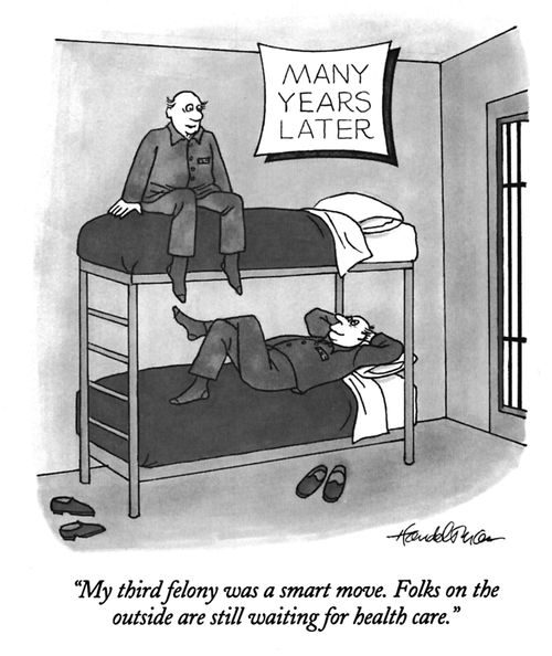 "My third felony was a smart move. Folks on the outside are still waiting for health care."