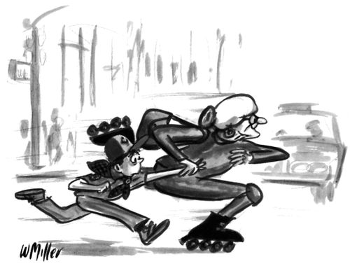 Rollerblading Grandmother "Assisted" By Helpful Young Boy