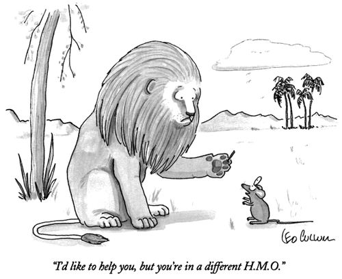 "I'd like to help you, but you're in a different H.M.O."