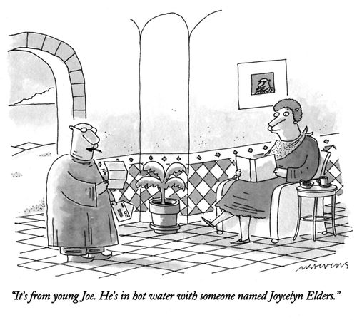 "It's from young Joe. He's in hot water with someone named Joycelyn Elders."