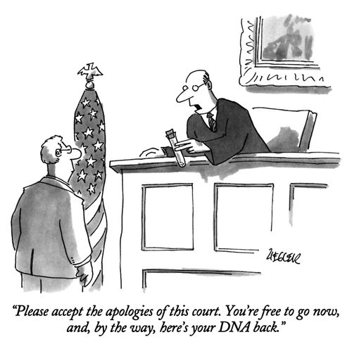 "Please accept the apologies of this court. You're free to go now, and, by the way, here's your DNA back."