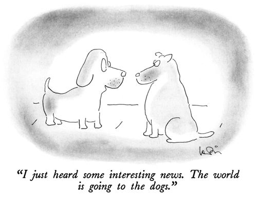 "I just heard some interesting news. The world is going to the dogs."