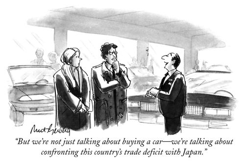 "But we're not just talking about buying a car-we're talking about confronting this country's trade deficit with Japan."