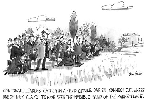 Corporate Leaders Gather In A Field Outside Darien, Connecticut, Where One Of Them Claims To Have Seen The Invisible Hand Of The Marketplace