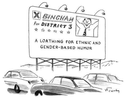 Bingham for District 3 - A loathing for ethnic and gender-based humor,
