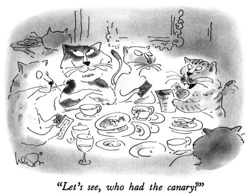 "Let's see, who had the canary?"