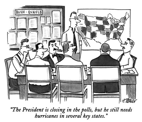 "The President is closing in the polls, but he still needs hurricanes in several key states."