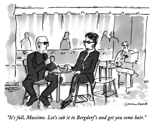 "It's fall, Massimo. Let's cab it to Bergdorf's and get you some hair."