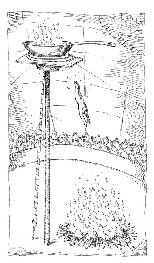 A man jumps from the frying pan into the fire.