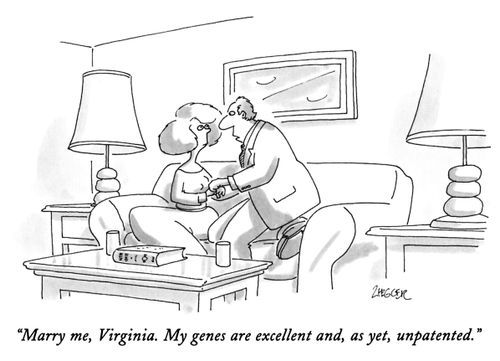 "Marry me, Virginia. My genes are excellent and, as yet, unpatented."