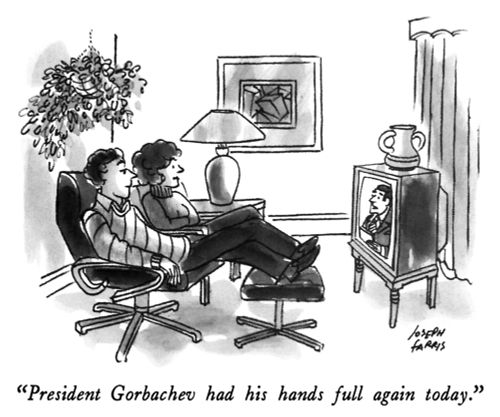 "President Gorbachev had his hands full again today."