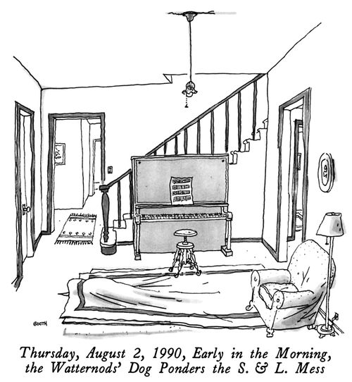Thursday, August 2, 1990, Early in the Morning, the Watternods' Dog Ponders the S. & L. Mess