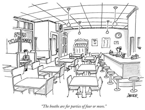 "The booths are for parties of four or more."