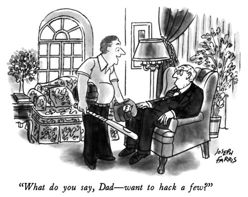 "What do you say, Dad—want to hack a few?"