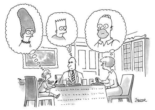 Three family members imagine themselves to be cartoons.