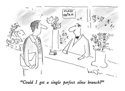 "Could I get a single perfect olive branch?"