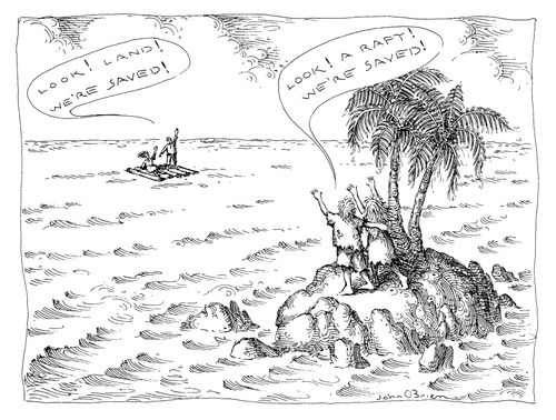 "Look! Land! We're saved!"