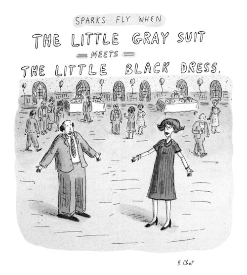 Sparks Fly When The Little Gray Suit Meets The Little Black Dress