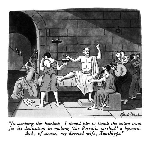 "In accepting this hemlock, I should like to thank the entire team for its dedication in making 'the Socratic method' a byword. And, of course, my devoted wife, Xanthippe."
