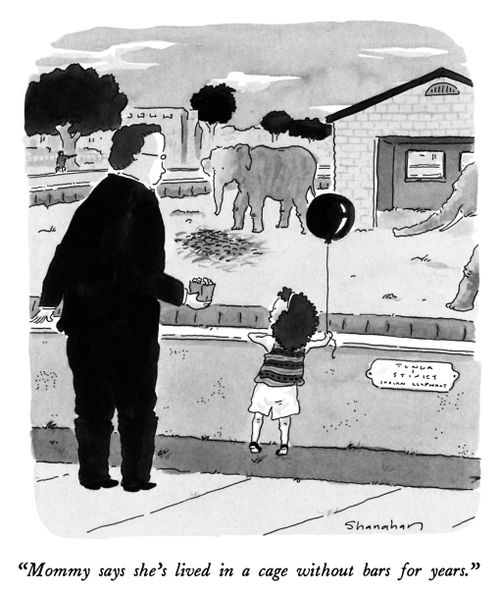 "Mommy says she's lived in a cage without bars for years."