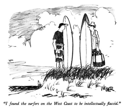 "I found the surfers on the West Coast to be intellectually flaccid."