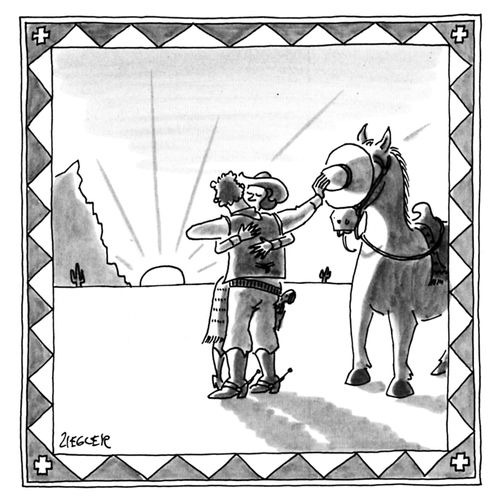 Cowboy uses his hat for a private kiss.