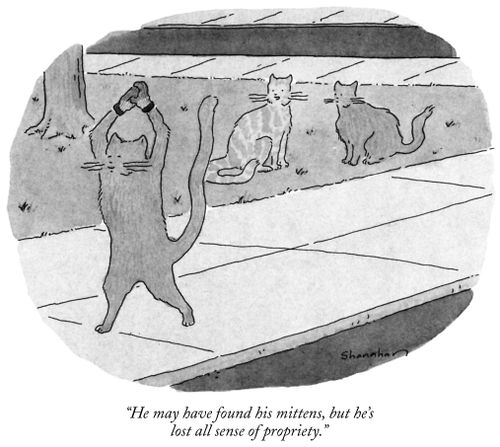 "He may have found his mittens, but he's lost all sense of propriety."