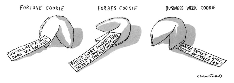 Fortune cookies based on various business magazines.