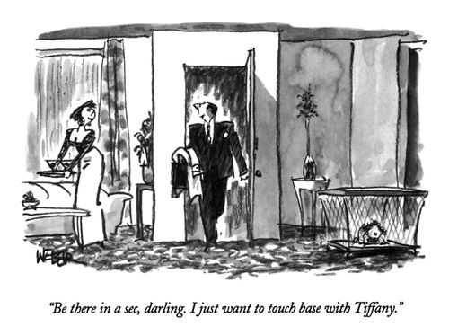 "Be there in a sec, darling. I just want to touch base with Tiffany."