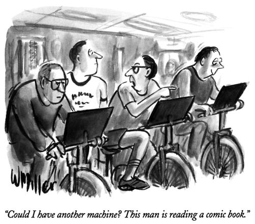 "Could I have another machine? This man is reading a comic book."