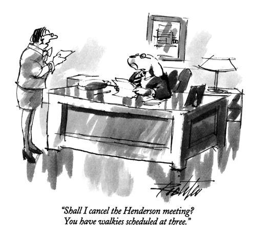 "Shall I cancel the Henderson meeting? You have walkies scheduled at three."