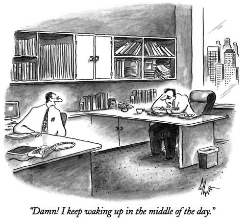 "Damn! I keep waking up in the middle of the day."