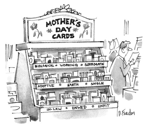 A stand of Mother's Day greeting cards for different types of mothers